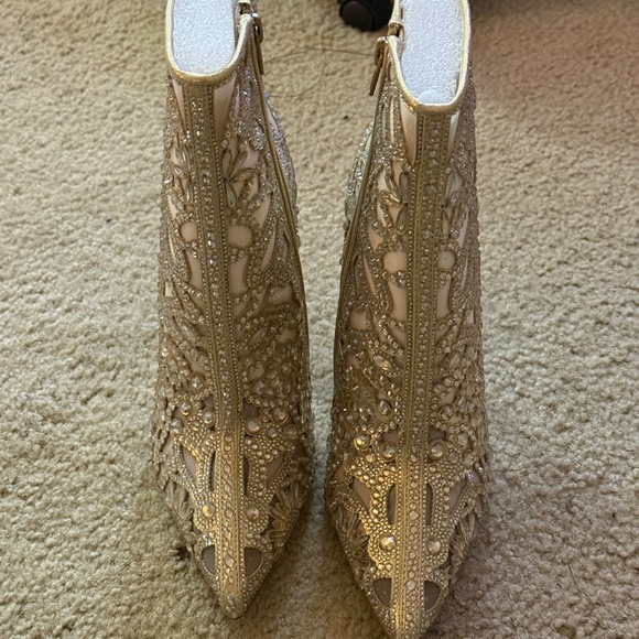Betsy Johnson rhinestone light gold Midi heel Boots - Picture 2 of 4